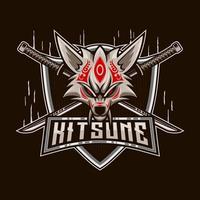 kitsune mascotte logo. kitsune wolf hoofd e-sport kruis katana zwaard japans vos logo vector illustratie