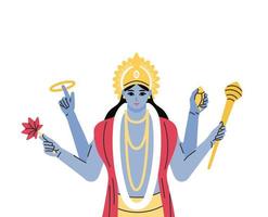 Indisch god heer vishnu. etnisch godheid van hindoeïsme mythologie. vector illustratie ontwerp