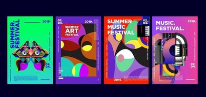 zomermuziek en kunstfestival poster set vector