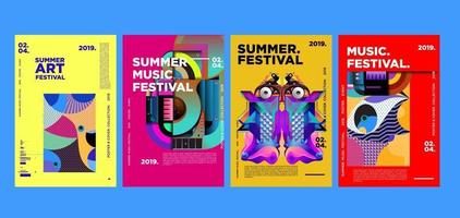 zomermuziek en kunstfestival poster set vector