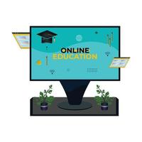 online cursussen en trainingen, webinar, afstand opleiding, kennis, mobiel aan het leren app en e-leren. vector illustratie voor poster, banier, presentatie