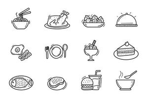 reeks van voedingsmiddelen en culinaire icoon in schattig tekening stijl vector