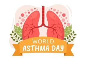 wereld astma dag Aan mei 2 illustratie met inhalator en Gezondheid het voorkomen longen in vlak tekenfilm hand- getrokken voor web banier of landen bladzijde Sjablonen vector