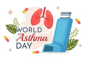 wereld astma dag Aan mei 2 illustratie met inhalator en Gezondheid het voorkomen longen in vlak tekenfilm hand- getrokken voor web banier of landen bladzijde Sjablonen vector