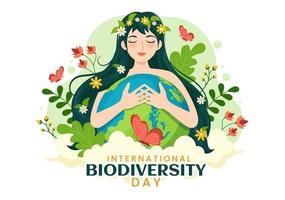 wereld biodiversiteit dag Aan mei 22 illustratie met biologisch diversiteit, aarde en dier in vlak tekenfilm hand- getrokken voor landen bladzijde Sjablonen vector