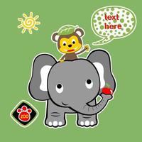 schattig aap rijden Aan olifant met fruit, vector tekenfilm illustratie