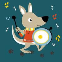 vector tekenfilm van schattig kangoeroe spelen trommel