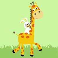 vector tekenfilm illustratie van schattig konijn rijden Aan giraffe