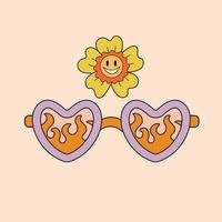 groovy hippie poster van de jaren 70. grappig retro bril retro tekenfilm madeliefje bloem voor t-shirt prints muur kunst telefoon geval aantekeningen Hoes folder ansichtkaarten sociaal media vector