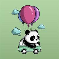 schattig panda rijden lucht ballon illustratie vector artwork