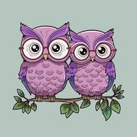 schattig paar Purper uil in boom illustratie vector artwork