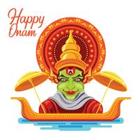 Illustratie van kleurrijke Kathakali voor gelukkig Onam-festival van Zuid-India Kerala vector