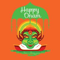 Kathakali gezicht op decoratieve achtergrond voor Zuid-Indiase festival Onam vector