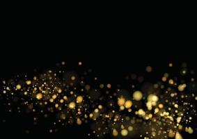 goud glitter textuur geïsoleerd met bokeh op zwarte achtergrond. deeltjes kleur feestelijk. gouden explosie van confetti-ontwerp. vector illustratie