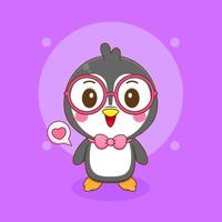 schattig pinguïn vervelend bril chibi karakter illustratie vector