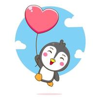 schattig pinguïn spelen liefde ballon chibi karakter illustratie vector