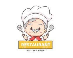 schattig grootmoeder chef tekenfilm. grootmoeder Koken logo vector kunst. mensen voedsel icoon concept. restaurant en eigengemaakt culinaire logo