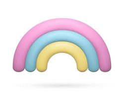 3d regenboog weer icoon. realistisch klei drie dimensionaal tekenfilm boog. schattig baby ontwerp element in pastel roze, blauw en geel kleuren. vector