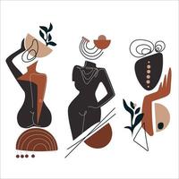 hedendaags kunst abstract vrouw figuren vector reeks Aan wit achtergrond. verzameling van echt Dames figuren met meetkundig vormen en lijnen. minimaal kunst modieus affiches, embleem, logo, pictogrammen.