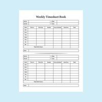 wekelijks rooster log boek interieur. bedrijf en kantoor werknemer tijd beheer logboek sjabloon. notitieboekje interieur. arbeider tijd beheer en werk uur tracker logboek interieur. vector