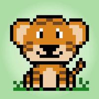 8 bit pixel een tijger. dieren voor spelactiva en kruissteekpatronen in vectorillustraties. vector