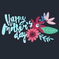 gelukkig moeders dag groet kaart ontwerp. elegant bloemen boeket en Hand van letters groet zin. geïsoleerd Aan donker achtergrond vector