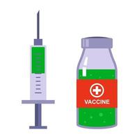 een vaccin met een injectiespuit om de bevolking te vaccineren tegen coronavirus. platte vectorillustratie. vector