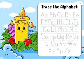 schrijven brieven. traceren bladzijde. praktijk vel. werkblad voor kinderen. leren alfabet. schattig karakter. tekenfilm stijl. vector illustratie.