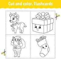 besnoeiing en kleur. geheugenkaart set. kleur boek voor kinderen. schattig tekenfilm karakter. zwart contour silhouet. Kerstmis thema. geïsoleerd Aan wit achtergrond. vector