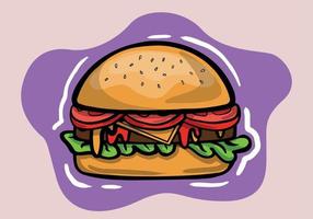 hand- getrokken sla tomaat ui kaas rundvlees en saus dichtbij vector realistisch Hamburger klassiek hamburger Amerikaans cheeseburger geïsoleerd Aan wit achtergrond. snel voedsel