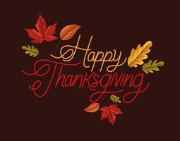 happy thanksgiving belettering met bladeren vector ontwerp