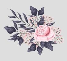 roze roze bloem met bladeren die vectorontwerp schilderen vector