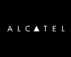 alcatel merk logo telefoon symbool naam wit ontwerp mobiel vector illustratie met zwart achtergrond