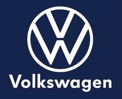 volkswagen logo merk auto symbool met naam wit ontwerp Duitse auto- vector illustratie met blauw achtergrond