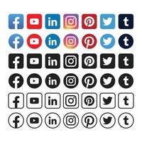reeks van sociaal media pictogrammen van facebook, youtube, gekoppeld, instagram, pinterest, twitteren, en tumblr vector