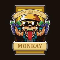 premie wijn aap karakter logo illustratie, logo sjabloon, banier, sticker enz vector