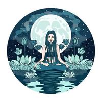 vrouw zittend in lotus positie. concept illustratie voor yoga, meditatie, kom tot rust, recreatie. vector