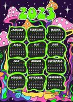 tekenfilm 2023 jaar kalender. creatief psychedelisch vector poster