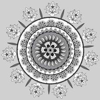 cirkelvormig bloemenpatroon in vorm van mandala, decoratief ornament in oosterse stijl, siermandala-ontwerpachtergrond met bloemen en wijnstokken Gratis Vector