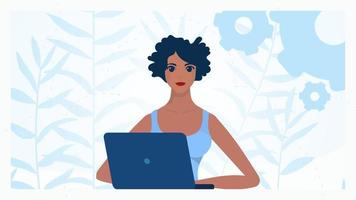 vrouw met laptop freelance of studie concept. vector illustratie.