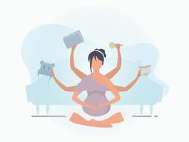 yoga voor zwanger Dames. gelukkig zwangerschap. banier in blauw kleuren voor uw ontwerp. vlak vector illustratie.