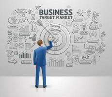 zakenman bedrijfsidee doelmarkt puttend uit muur. grafische doodles vector illustratie stijl.