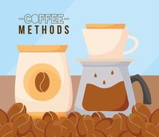 koffiemethoden met zitzak en pot vector ontwerp