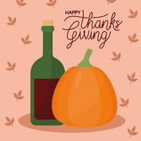gelukkige thanksgiving day met pompoenwijn en bladeren vectorontwerp vector