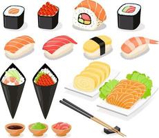 sushi collectie azië voedsel pictogrammen. vector illustraties.