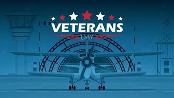veteranen dag spandoek. leger luchthaven in de achtergrond. vector, tekenfilm stijl vector