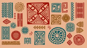 tribal hand- getrokken motief set. vector illustratie voorwerpen