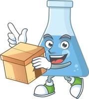 blauw chemisch fles tekenfilm karakter vector