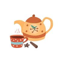 herfst thee. kaneel, theepot, vlak vector illustratie. thee drinken. vector voorwerpen geïsoleerd Aan wit achtergrond. sticker.