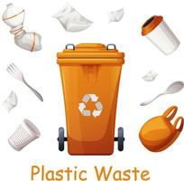 recyclebaar afval, plastic afval, borden, kopjes, Tassen met afvalcontainer. milieu bescherming, duurzame ontwikkeling, groen leven, ecolife vector